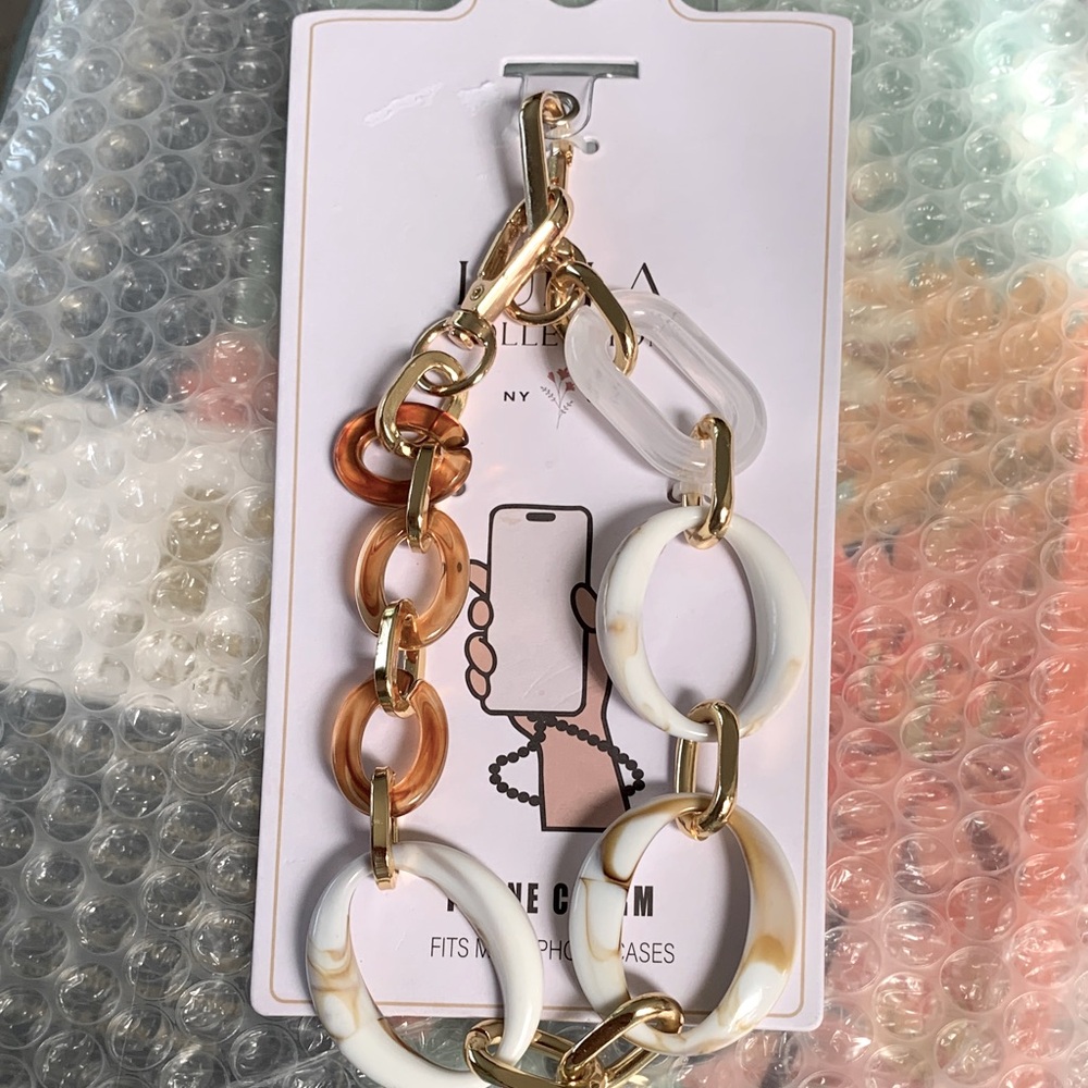 Gold and White Chain Phone Charm